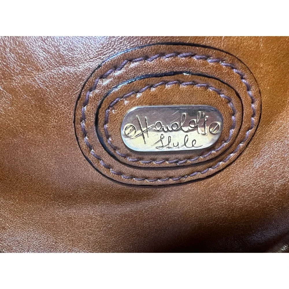 Harolds Style Vintage 1980s Leather Satchel Cognac Brown Top Handle Bag 14x9